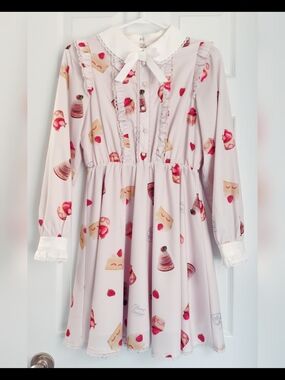 Honey Cinnamon - Strawberry Dessert Print Long Sleeve Dress